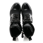 Prada Spazzolato Re-Nylon Metal Triangle Logo Lace Up 85mm Ankle Boots 39 Black