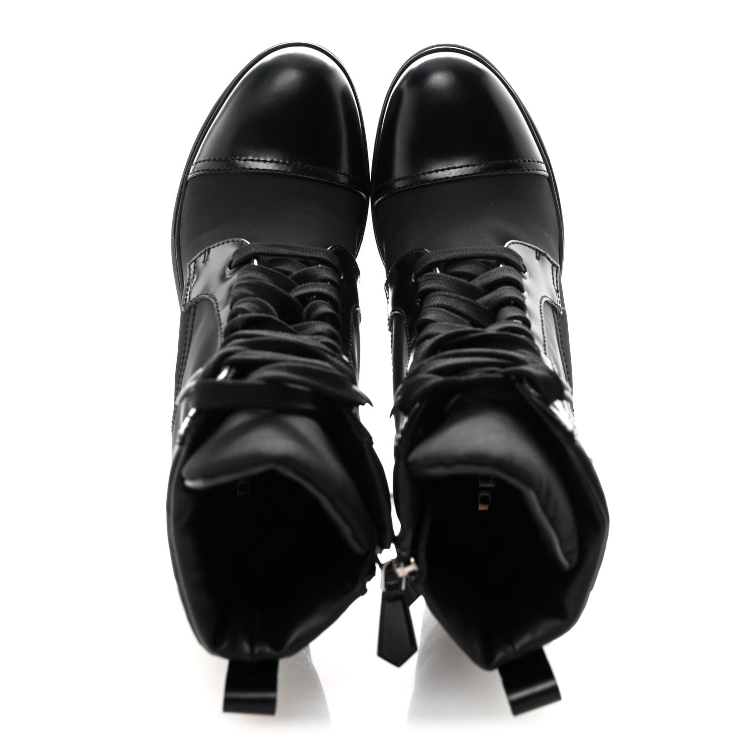 Prada Spazzolato Re-Nylon Metal Triangle Logo Lace Up 85mm Ankle Boots 39 Black