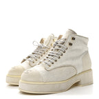 Chanel Suede Pony Hair Shearling Lace Up Combat Boots 37.5 White Black