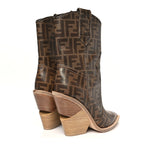Fendi Glazed Fabric FF 1974 Cutwalk Ankle Boots 36 Mogano Panna