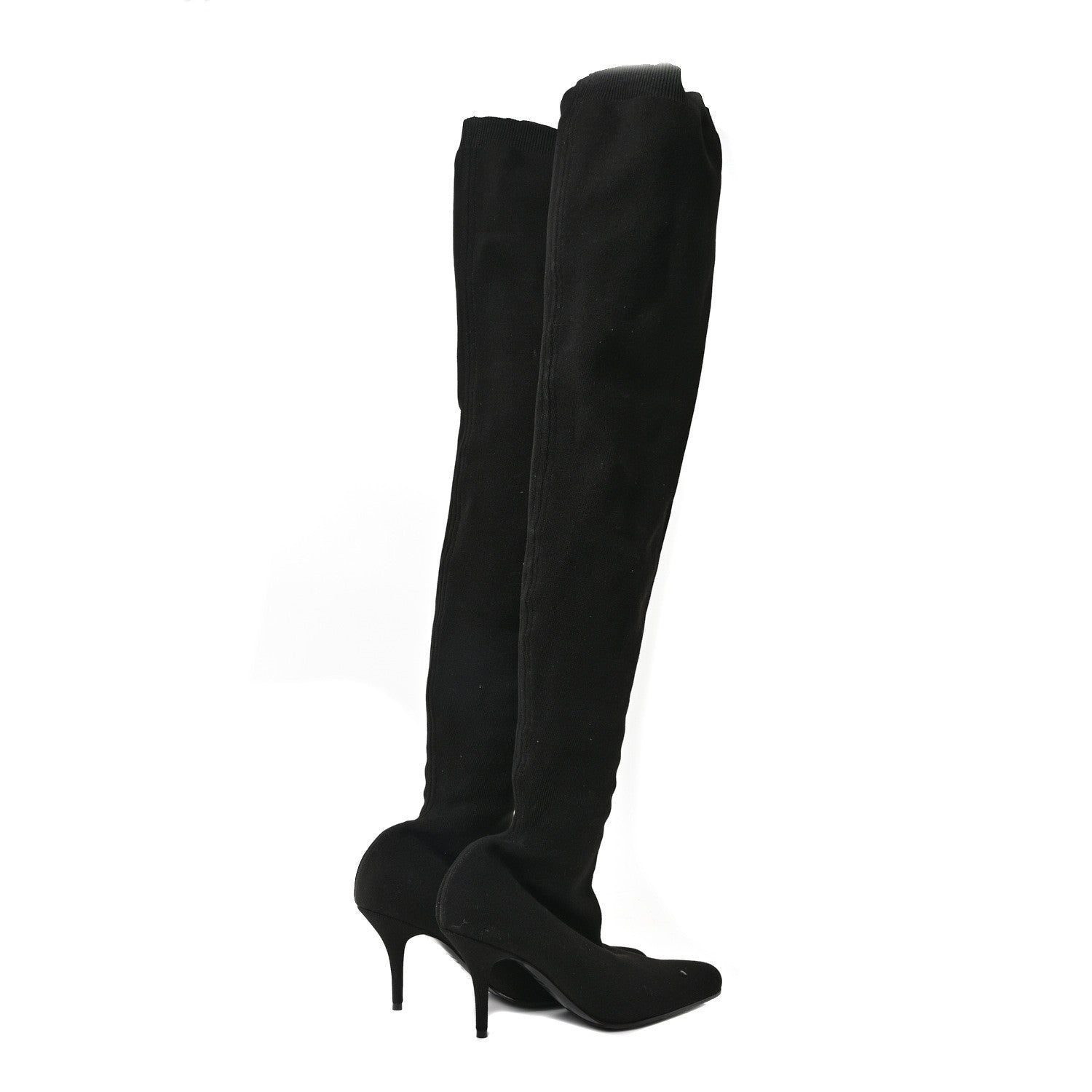 Balenciaga Crepe Jersey Pointed Toe Knife Thigh High Boots 40 Black