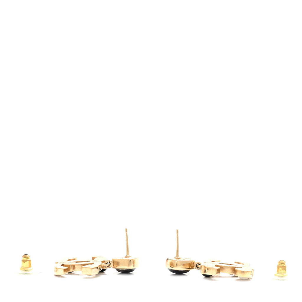 Chanel Resin Crystal Pearl CC Drop Earrings Gold Black