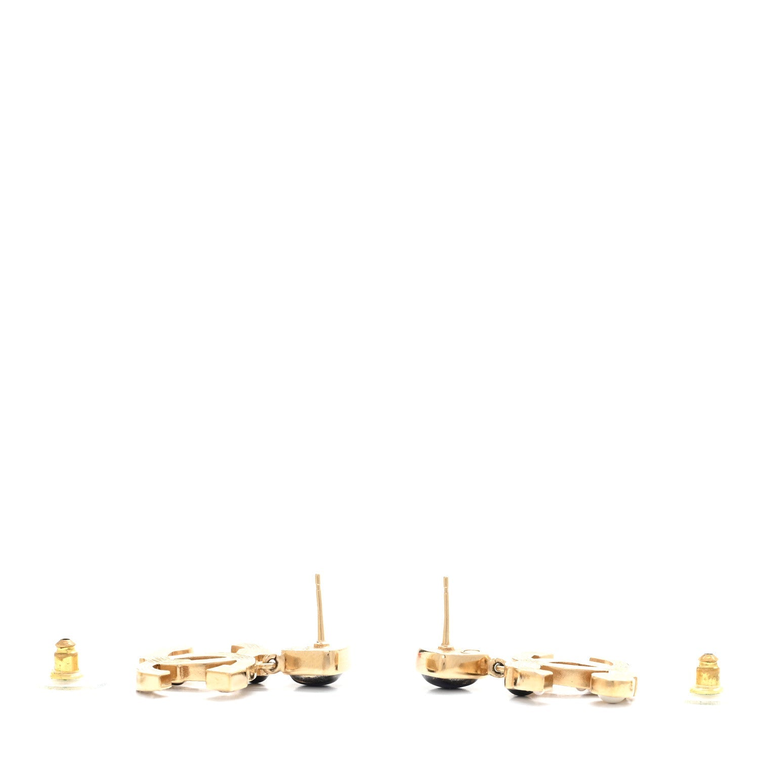 Chanel Resin Crystal Pearl CC Drop Earrings Gold Black