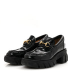 Gucci Magnum Calfskin Nappa Samoa Womens Horsebit Platform Chunky Lug Sole 40mm Loafers 39 Black