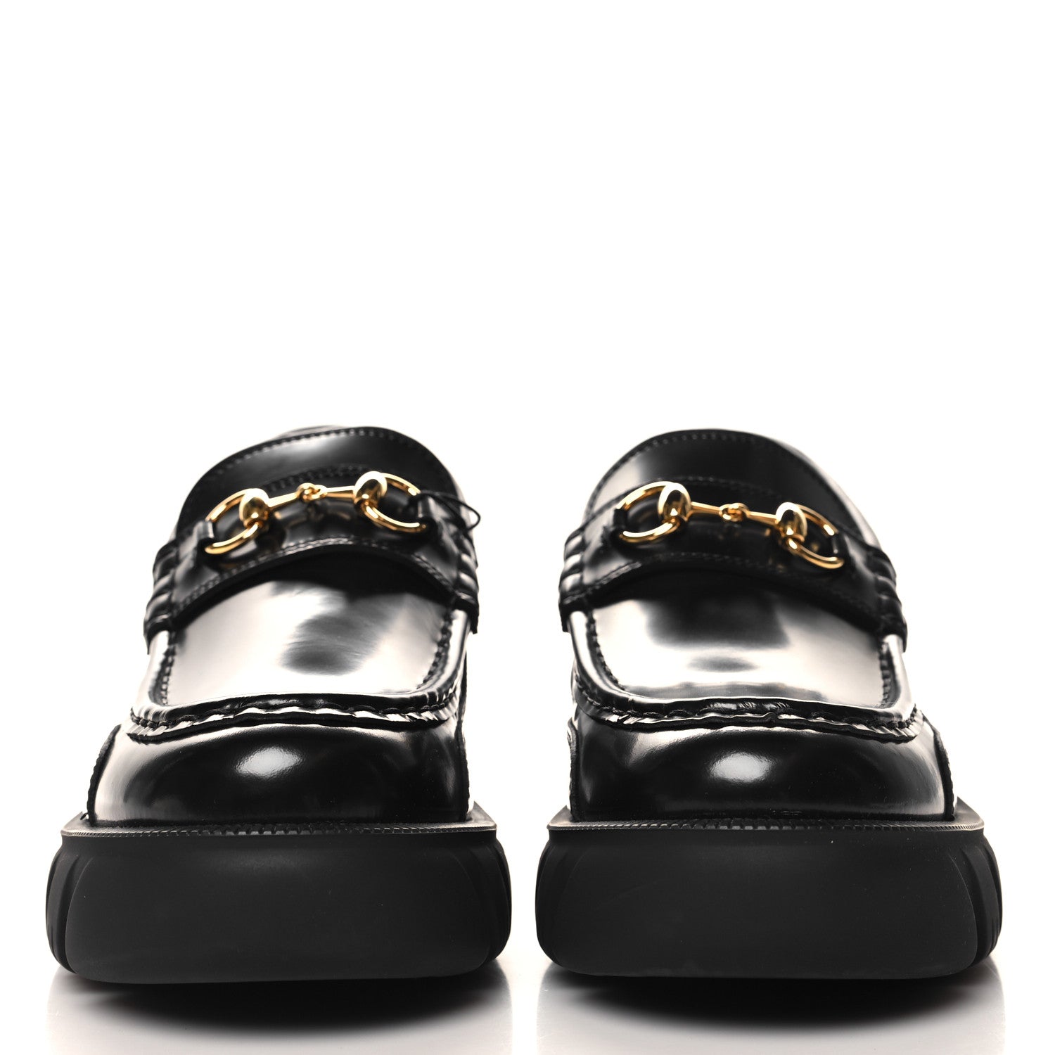 Gucci Magnum Calfskin Nappa Samoa Womens Horsebit Platform Chunky Lug Sole 40mm Loafers 40.5 Black