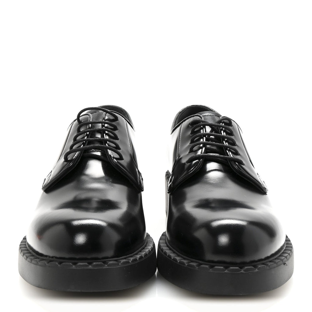 Prada Spazzolato Lace Up 50mm Loafers 39 Black