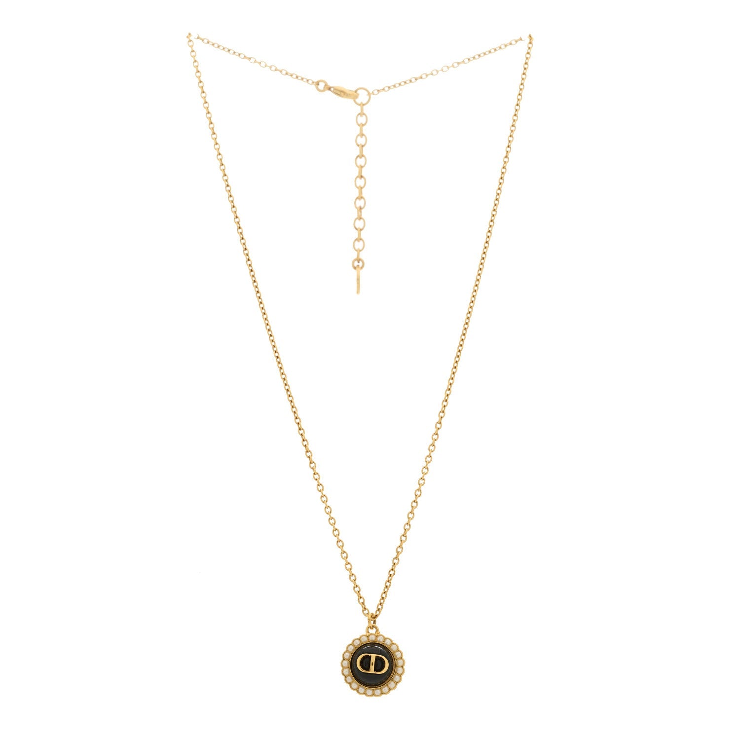 Christian Dior Metal Pearl CD Necklace Gold Black
