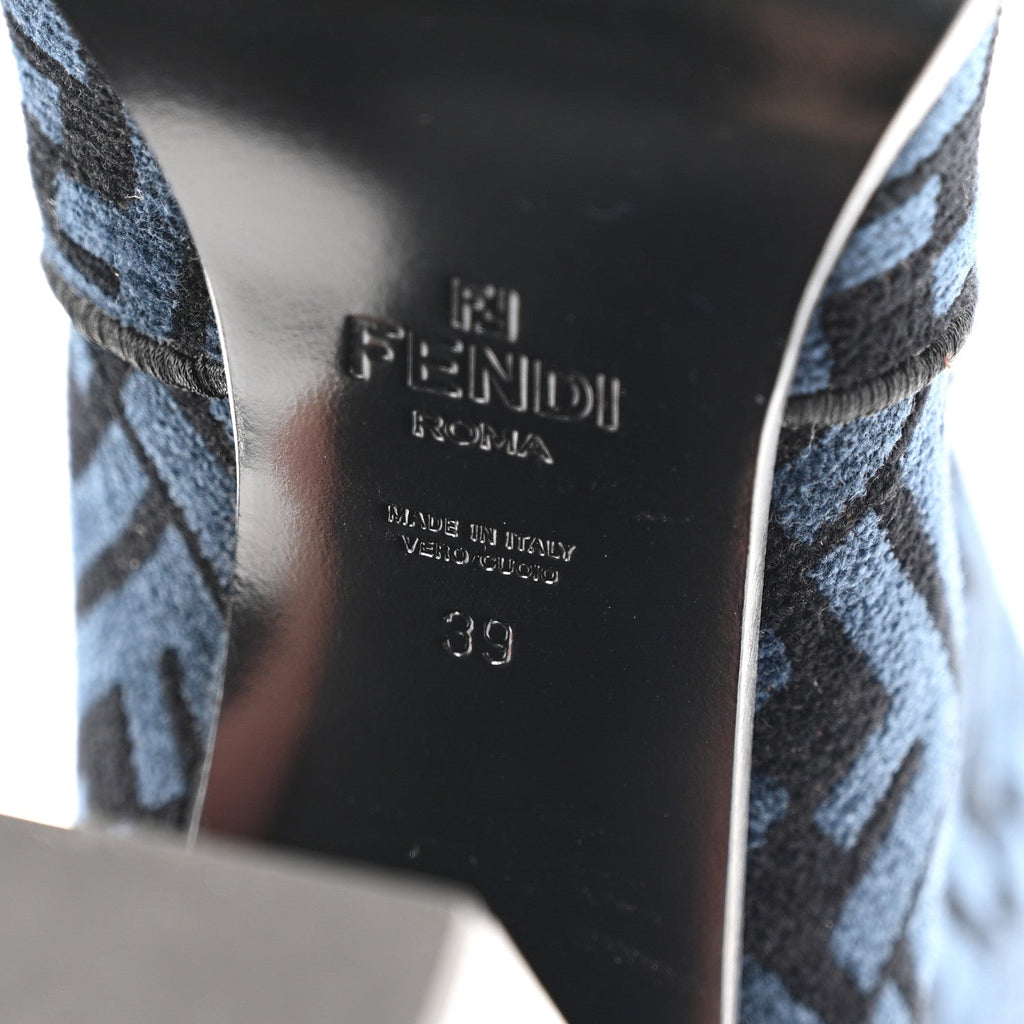 Fendi Chenille Jacquard FF 110mm Knee Boots 39 Black Blue