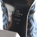 Fendi Chenille Jacquard FF 110mm Knee Boots 39 Black Blue