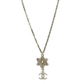 Chanel Crystal CC Flower Drop Necklace White