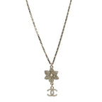 Chanel Crystal CC Flower Drop Necklace White