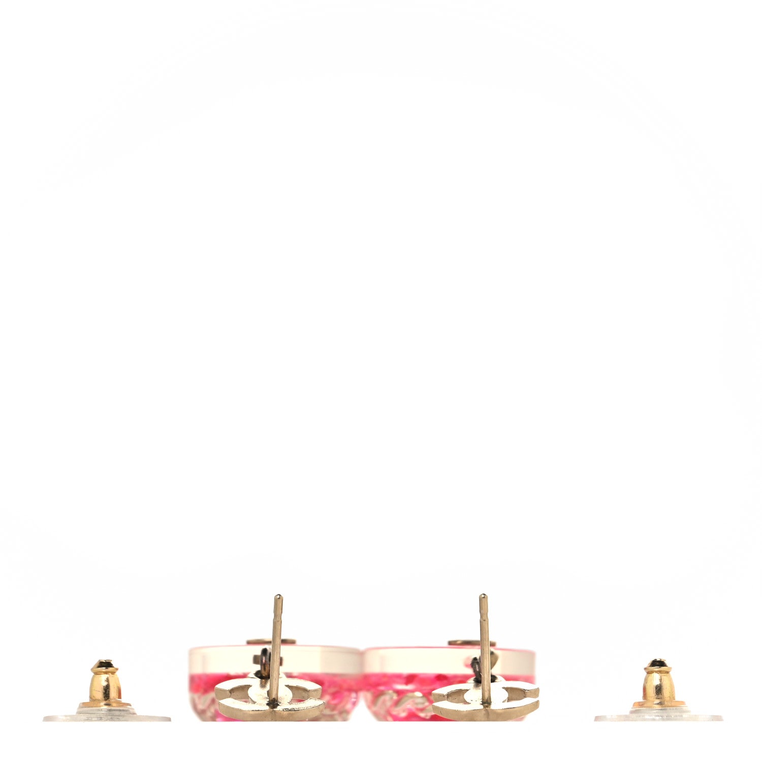 Chanel Resin Chain Tweed CC Drop Earrings Pink Gold