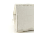 Balenciaga Calfskin Crocodile Embossed Small Hourglass Top Handle Bag White