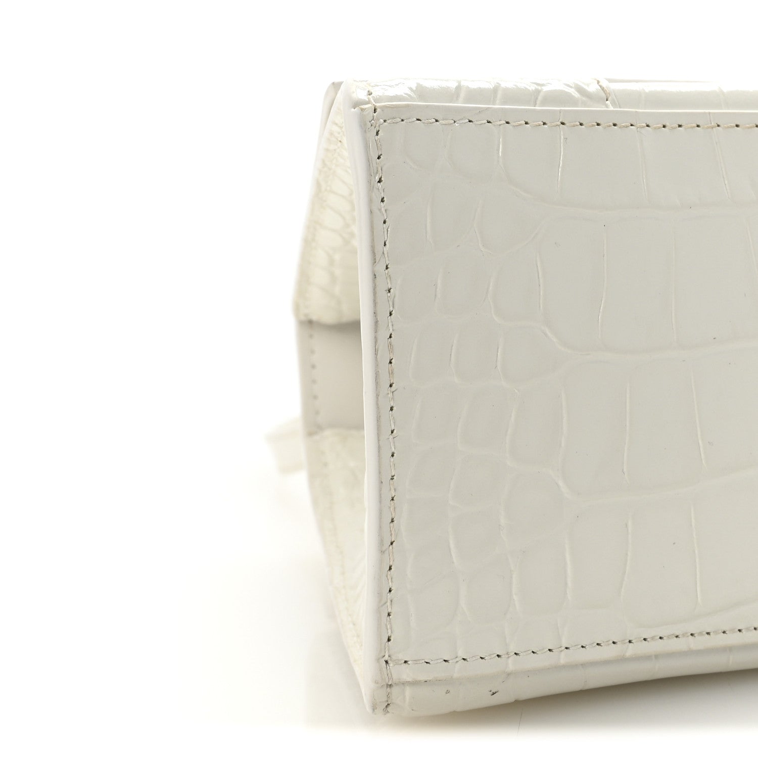 Balenciaga Calfskin Crocodile Embossed Small Hourglass Top Handle Bag White