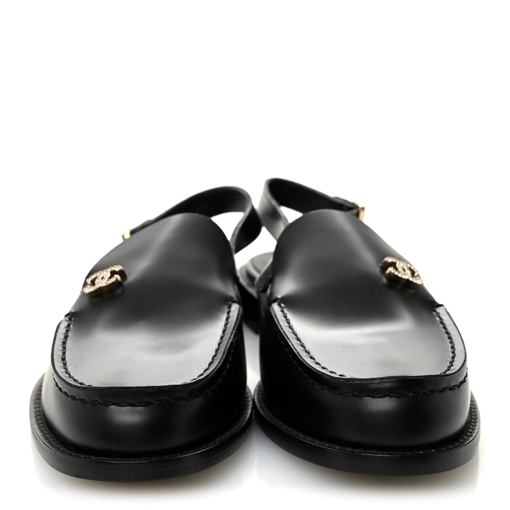 Chanel Calfskin Crystal Slingback Loafers 39 Black