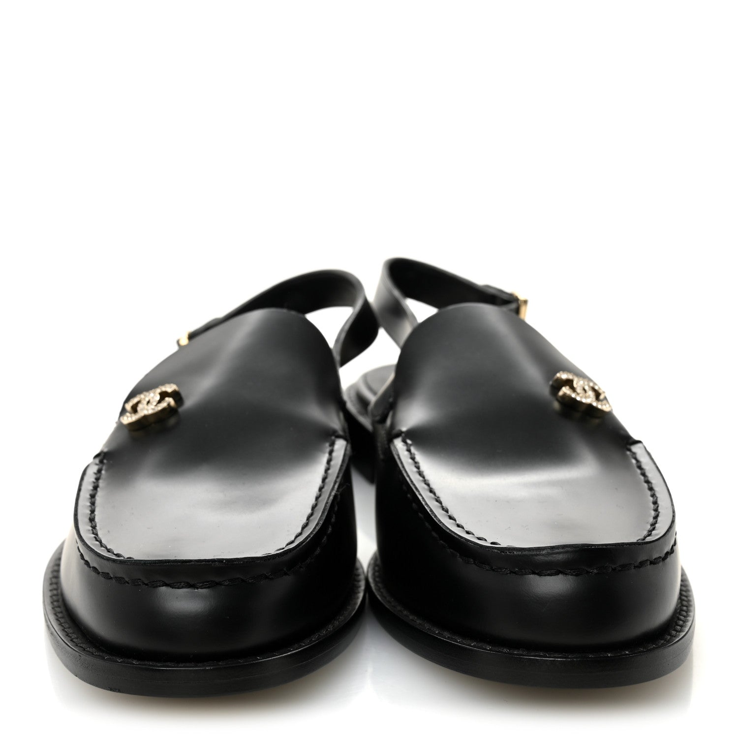Chanel Calfskin Crystal Slingback Loafers 39 Black
