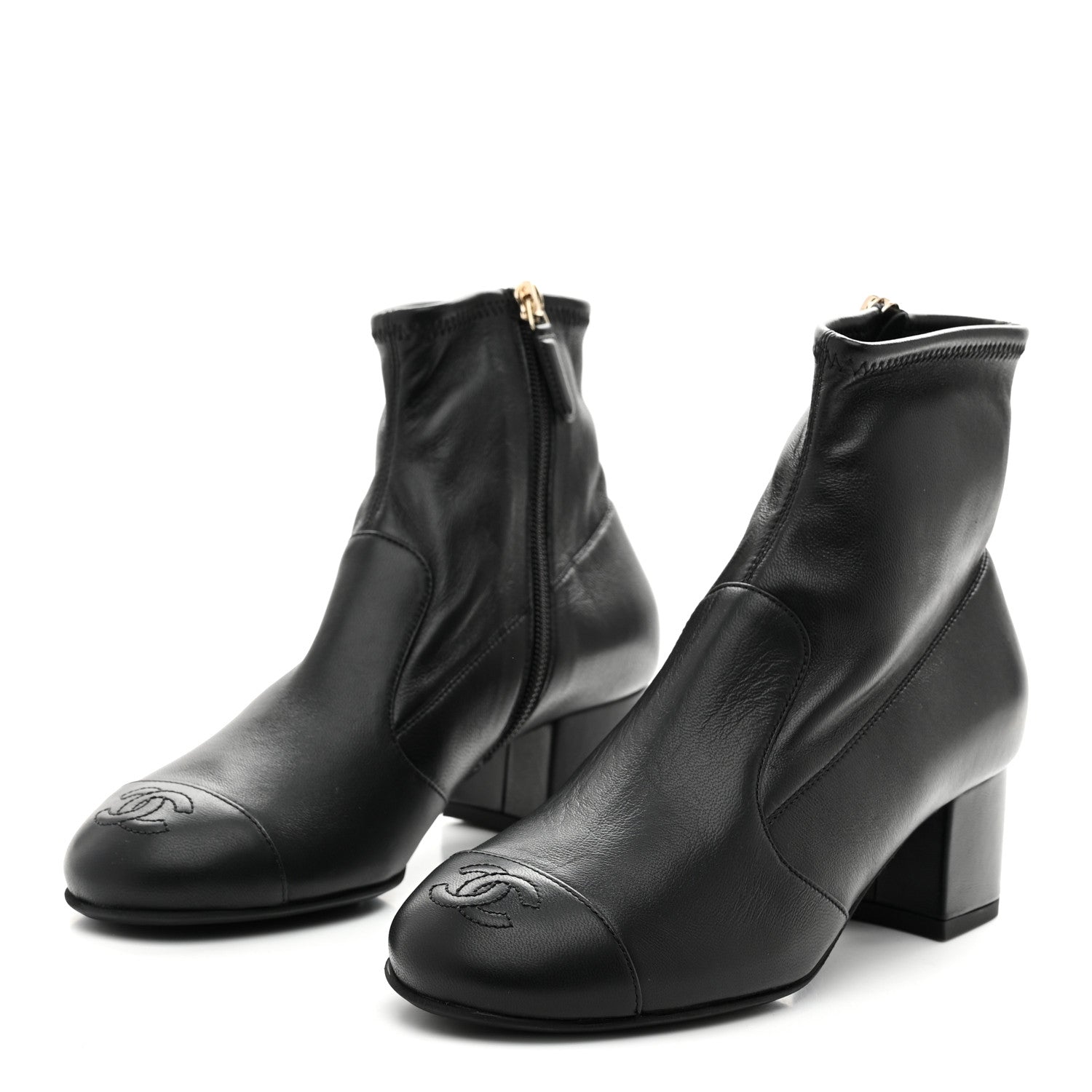 Chanel Stretch Lambskin Cap Toe CC Uniform Short Boots 36 Black