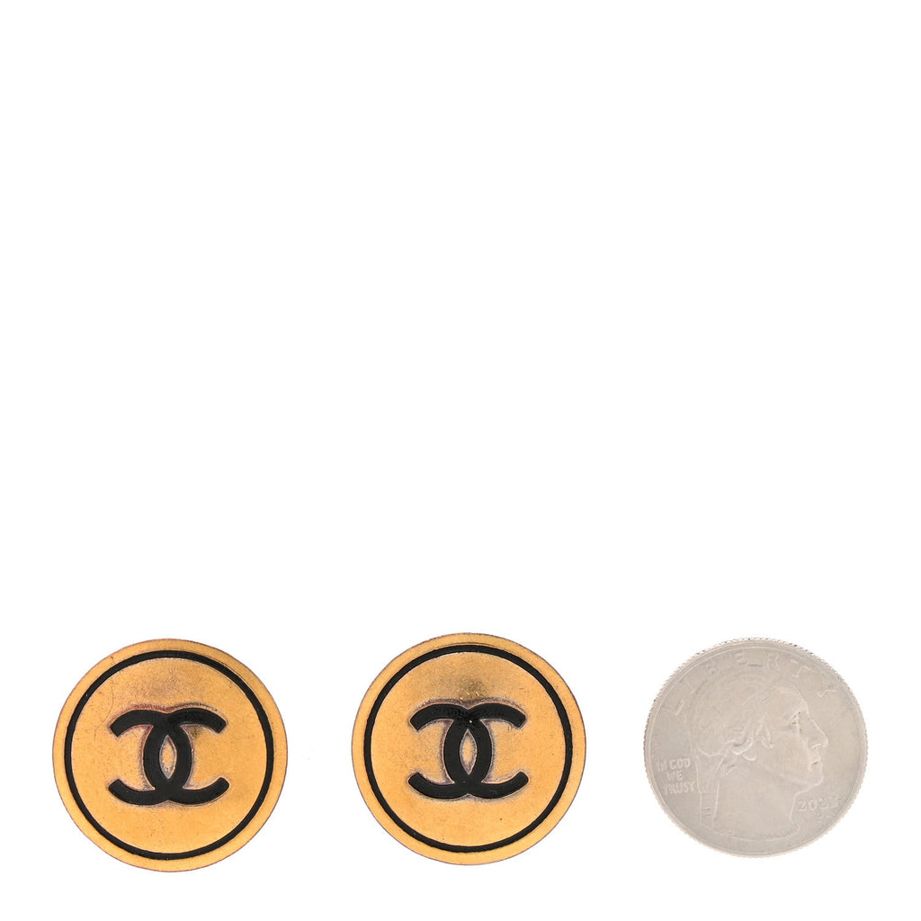 Chanel CC Clip On Earrings Black Gold