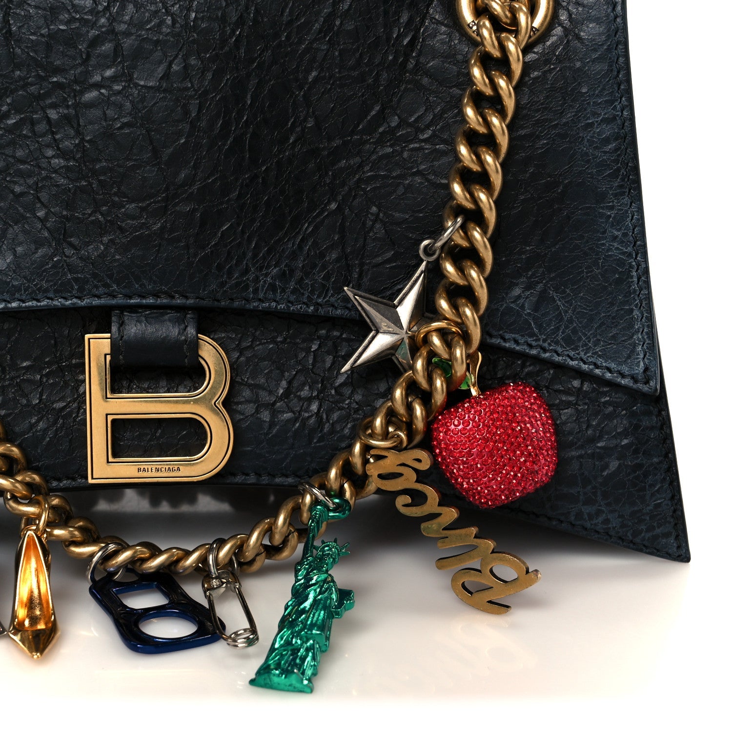 Balenciaga Crushed Calfskin Quilted Small Souvenirs Crush Chain Bag Black