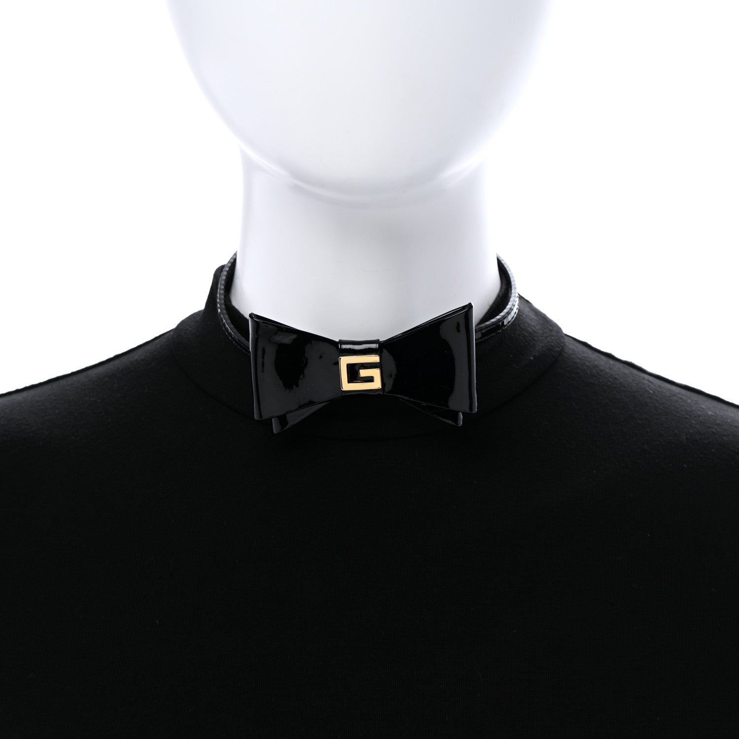 Gucci Patent G Bow Choker Necklace Black Gold