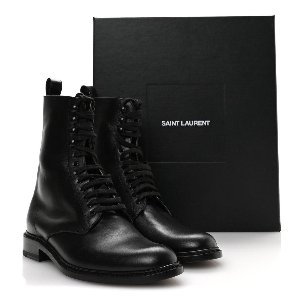 Saint Laurent Stalker Lambskin Mens Army 20 Lace Up Boots 40 Black