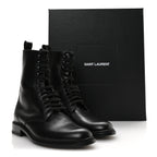 Saint Laurent Stalker Lambskin Mens Army 20 Lace Up Boots 40 Black