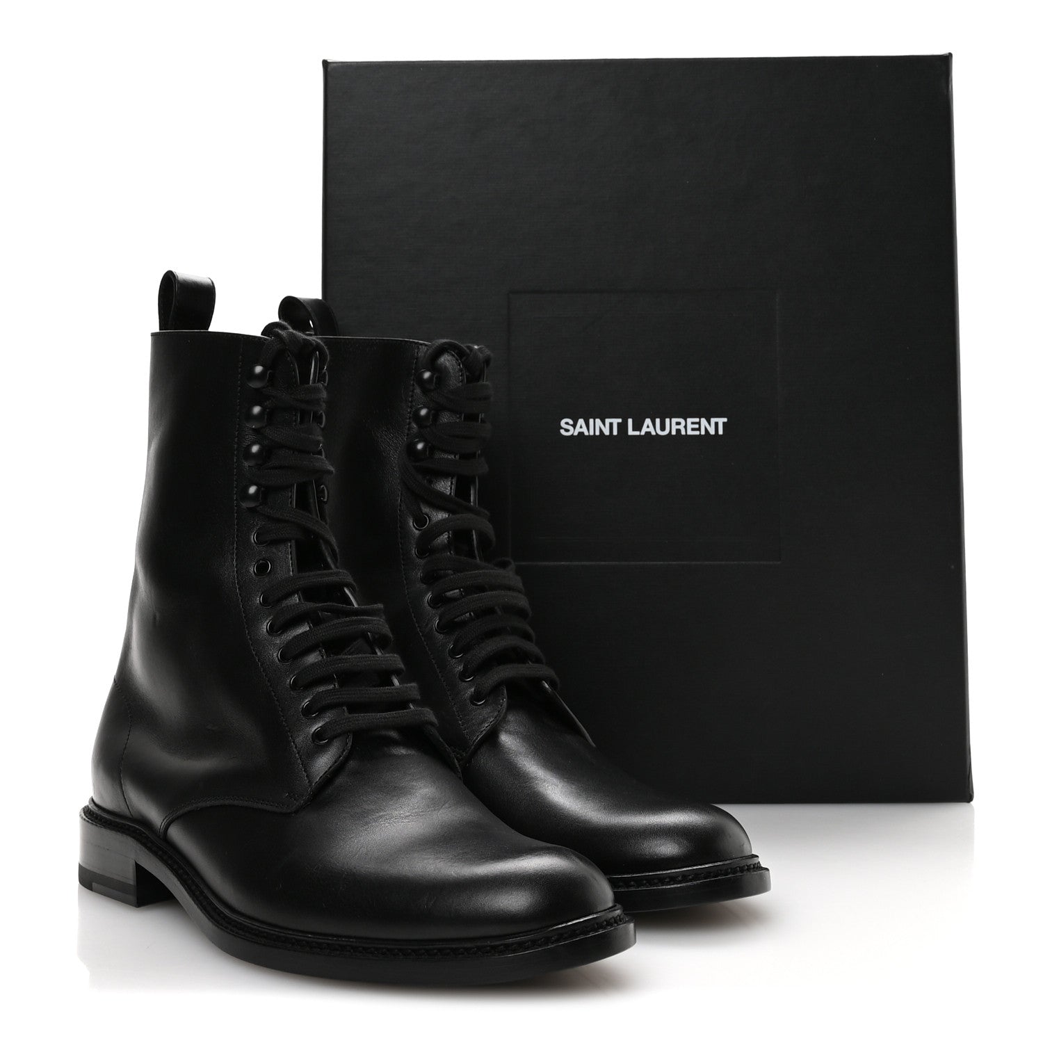 Saint Laurent Stalker Lambskin Mens Army 20 Lace Up Boots 40 Black