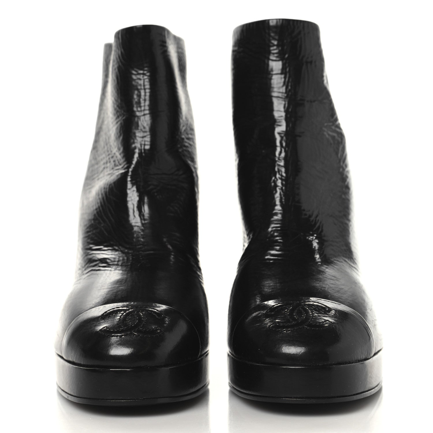 Chanel Crumpled Calfskin Cap Toe CC Ankle Boots 35.5 Black
