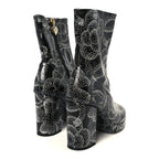 Chanel Calfskin Camellia Printed Ankle Boots 39 Black White