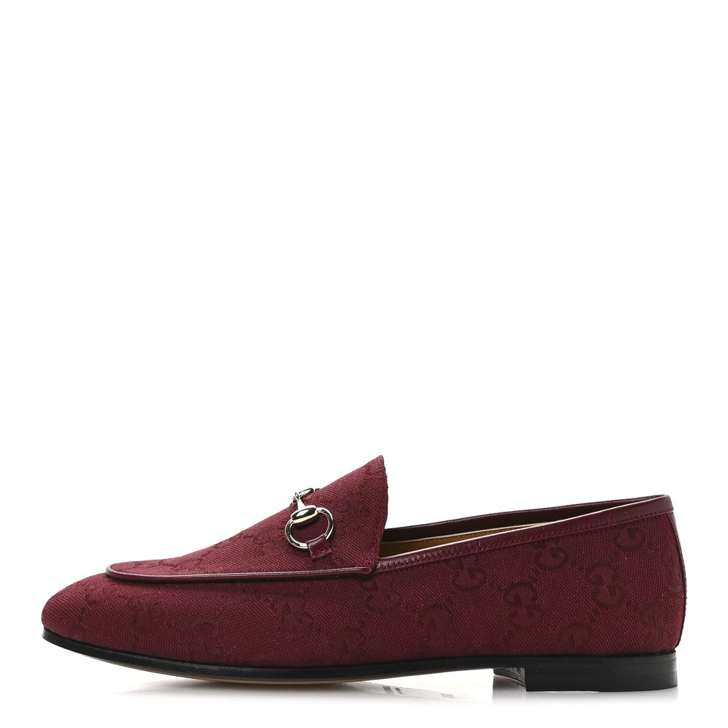 Gucci New Canvas GG Monogram Malaga Kid Horsebit Womens Jordaan Loafers 36.5 Rosso Ancora