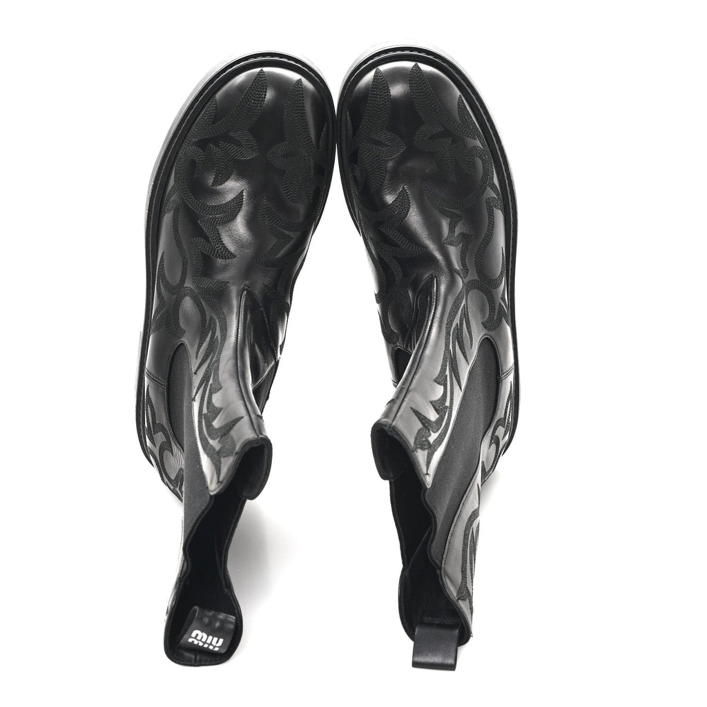 Miu Miu Calfskin Flame Chelsea Boots 41  Black