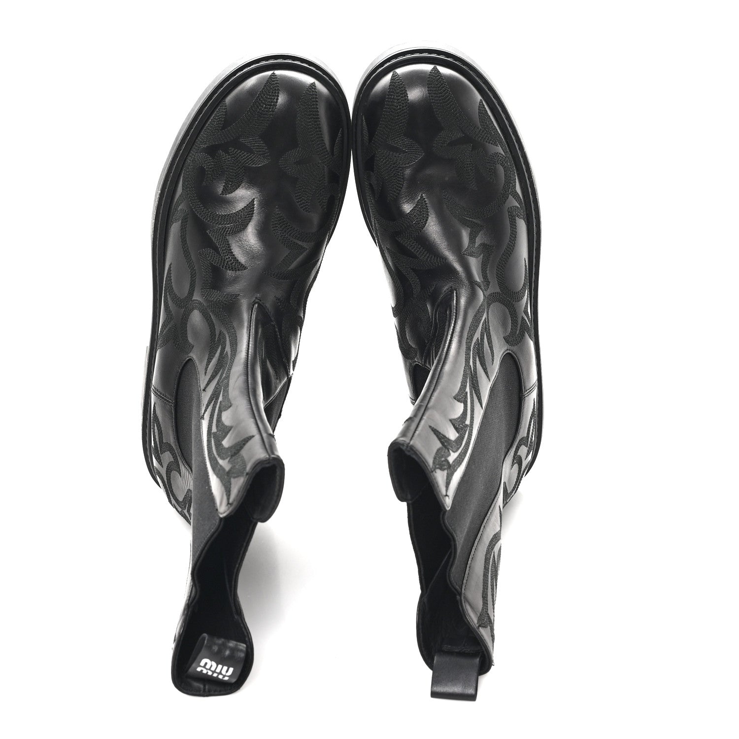 Miu Miu Calfskin Flame Chelsea Boots 41  Black