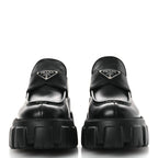 Prada Spazzolato Rois Metal Triangle Logo Monolith 55mm Loafers 39 Black