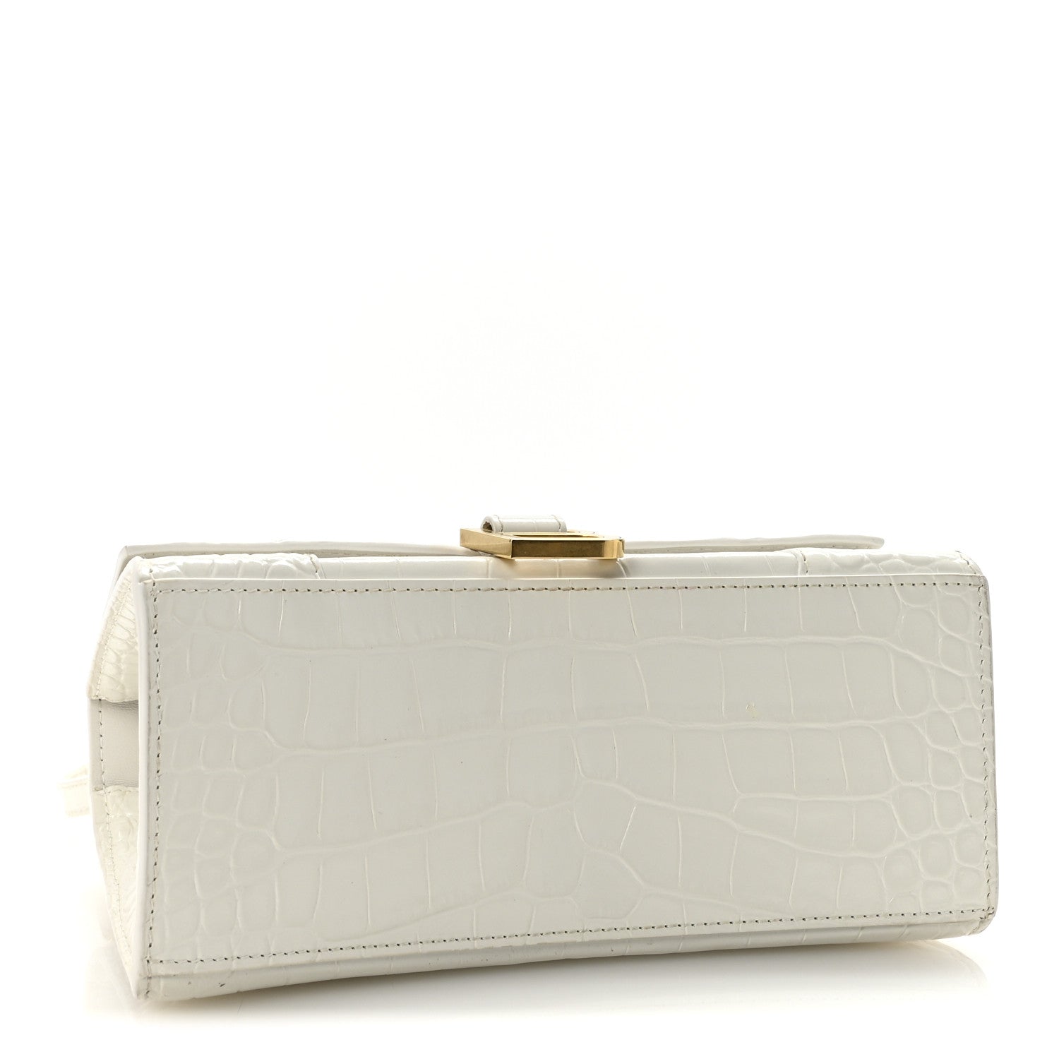 Balenciaga Calfskin Crocodile Embossed Small Hourglass Top Handle Bag White