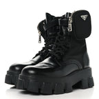 Prada Spazzolato Rois Nylon Metal Triangle Logo Monolith Pouch Pocket 55mm Boots 39 Black