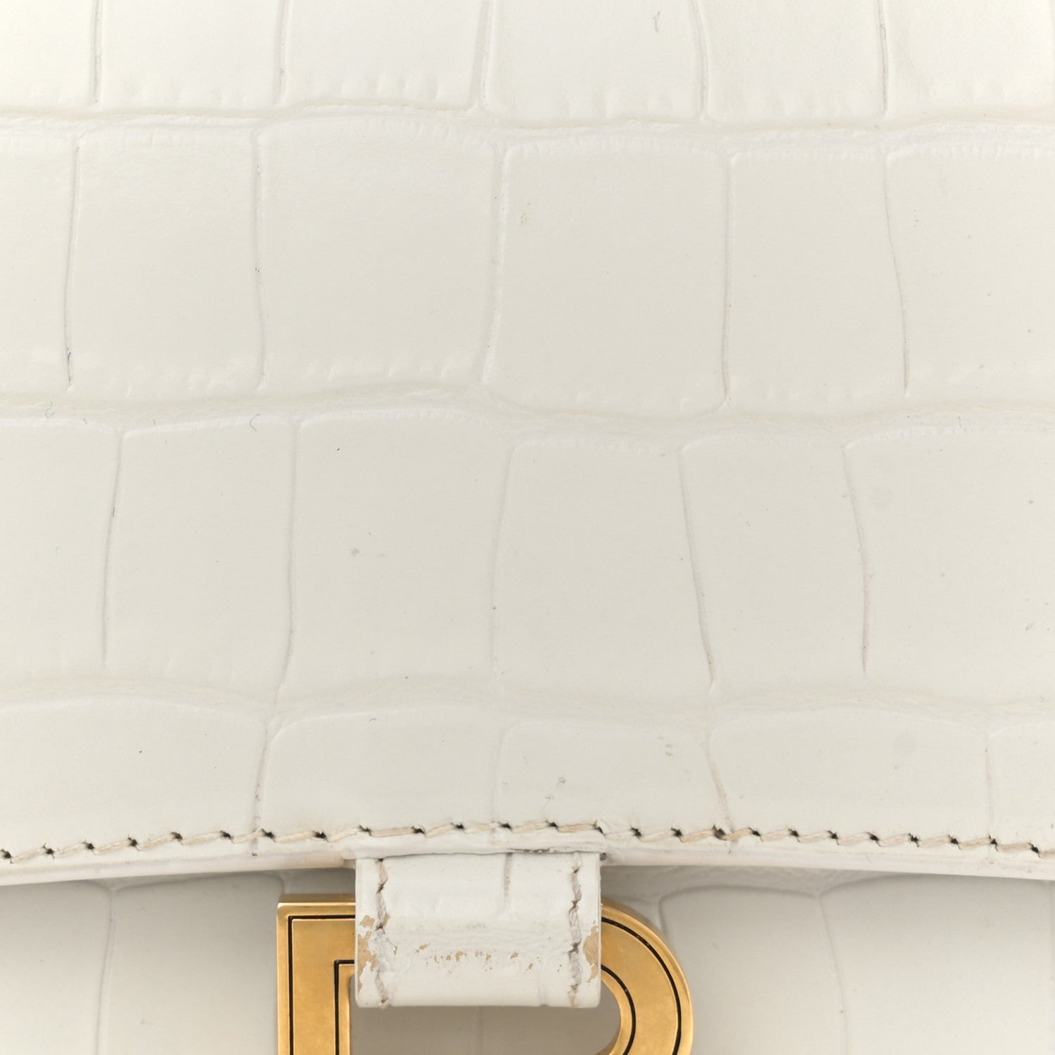 Balenciaga Calfskin Crocodile Embossed Small Hourglass Top Handle Bag White