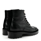 Chanel Shiny Calfskin Velvet Pearl Combat Short Boots 37 Black