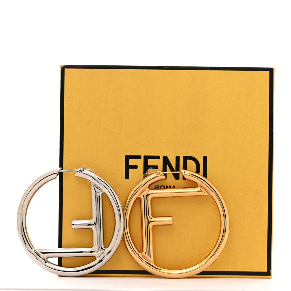 Fendi Metal FF Hoop Earrings Gold Silver
