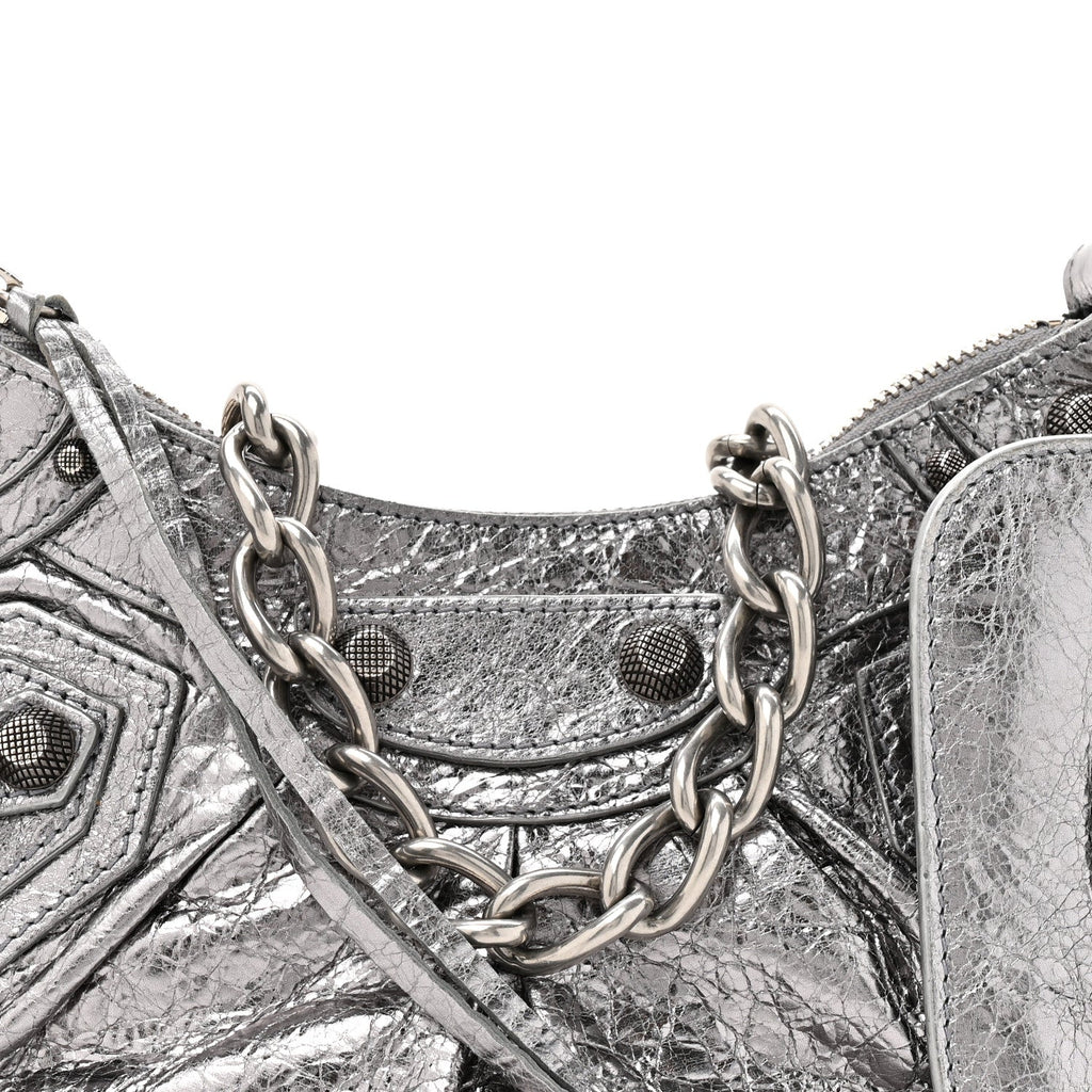 Balenciaga Metallic Agneau Arena Le Cagole Chain Shoulder Bag XS Silver