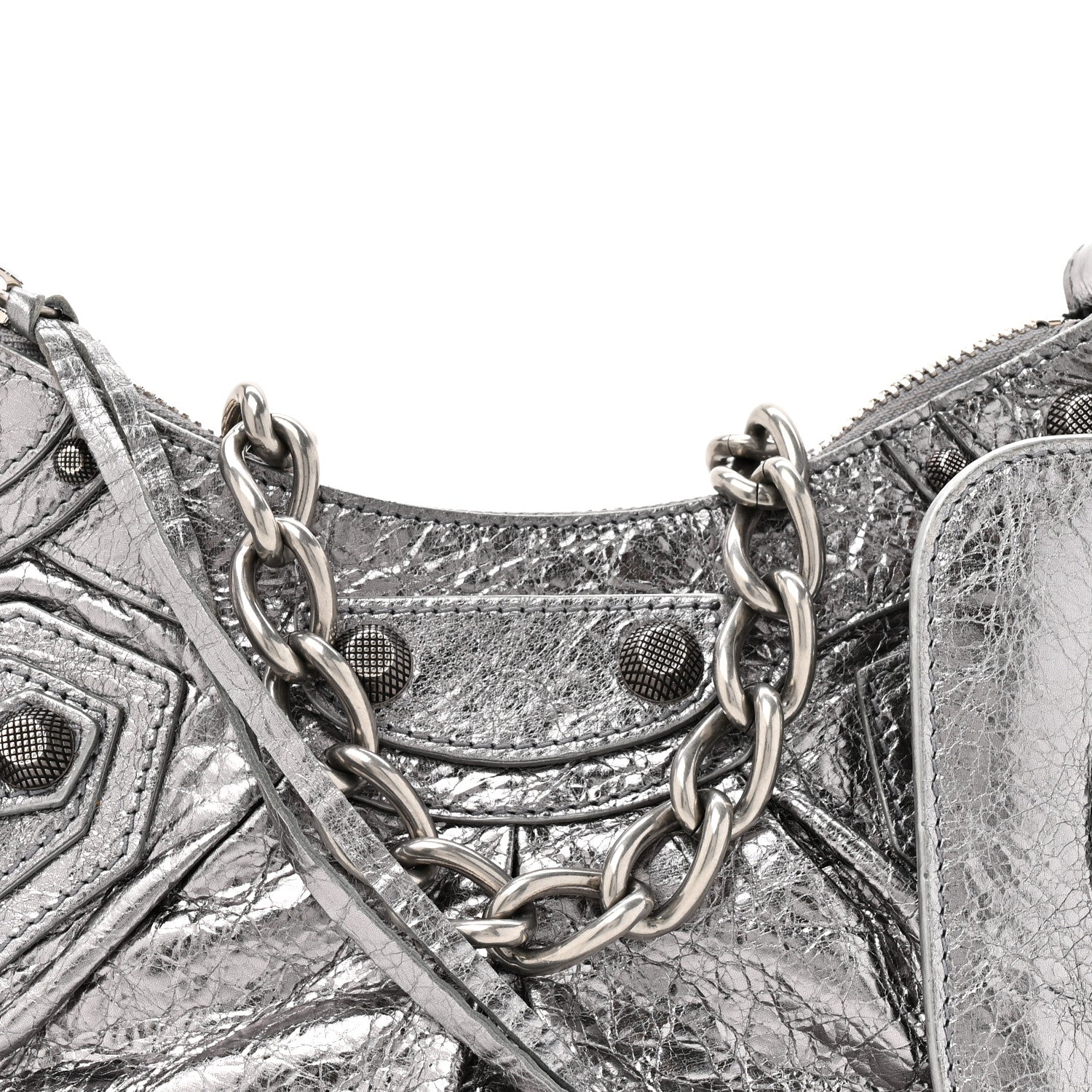 Balenciaga Metallic Agneau Arena Le Cagole Chain Shoulder Bag XS Silver