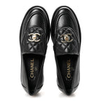 Chanel Crumpled Lambskin Quilted CC Turnlock Loafers 38.5 Black