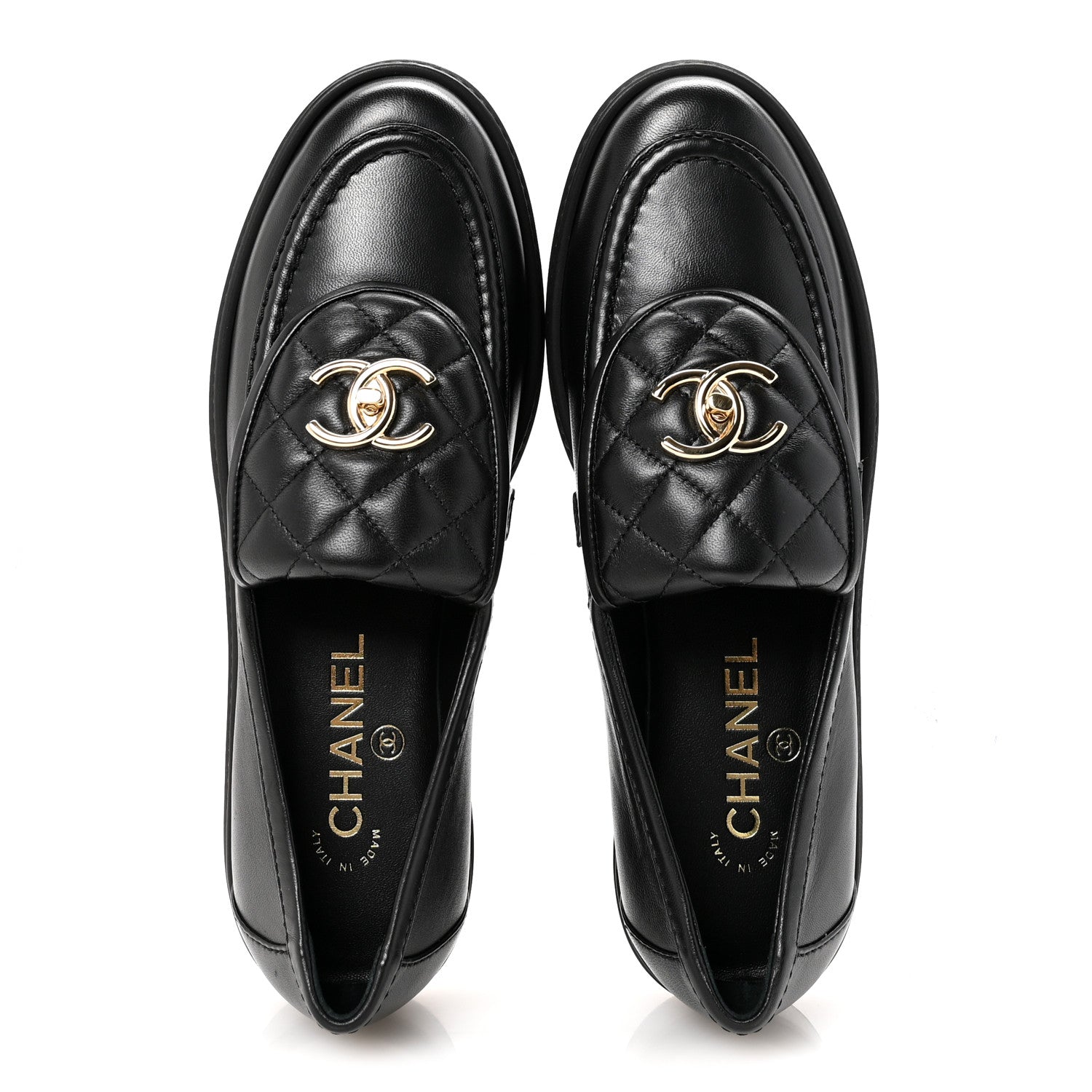 Chanel Crumpled Lambskin Quilted CC Turnlock Loafers 38.5 Black