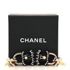 Chanel Metal Resin Crystal Pearl CC Lock Drop Earrings Gold Black