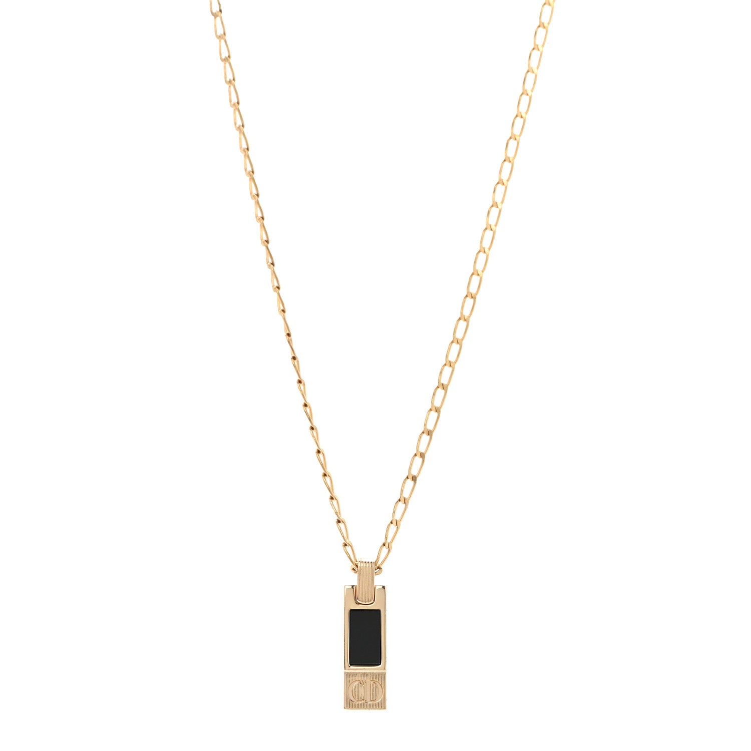 Christian Dior Metal CD Bar Necklace Gold Black