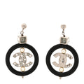 Chanel Metal Resin Crystal Pearl CC Drop Earrings Black Silver