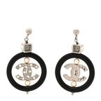 Chanel Metal Resin Crystal Pearl CC Drop Earrings Black Silver