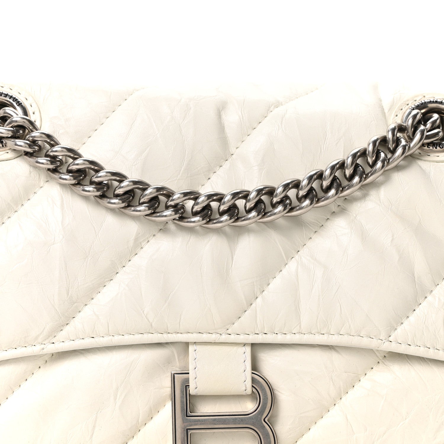 Balenciaga Crushed Calfskin Quilted Small Crush Chain Bag Optic White