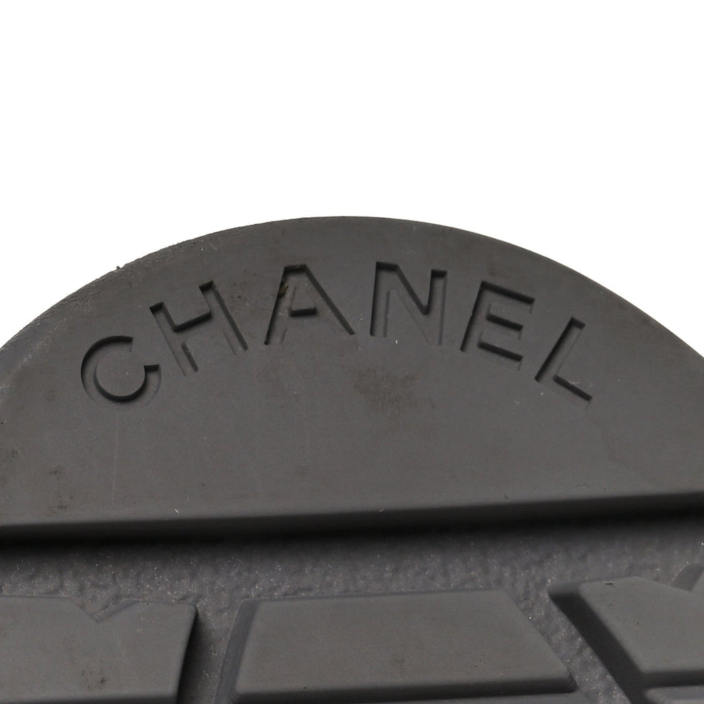 Chanel Grained Calfskin Shiny Calfskin CC Lace Up Combat Boots 41 Gray Black