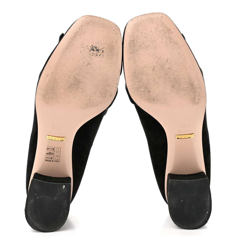 Gucci Kid Scamosciato GG Marmont Fringe 50mm Loafer Pumps 39.5 Black