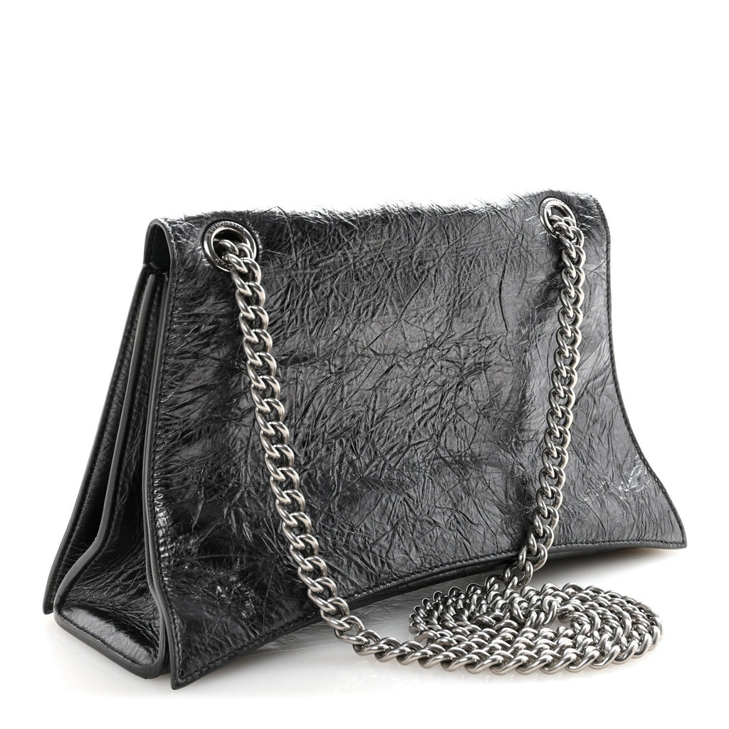 Balenciaga Metallic Crushed Calfskin Medium Crush Chain Bag Steel Grey